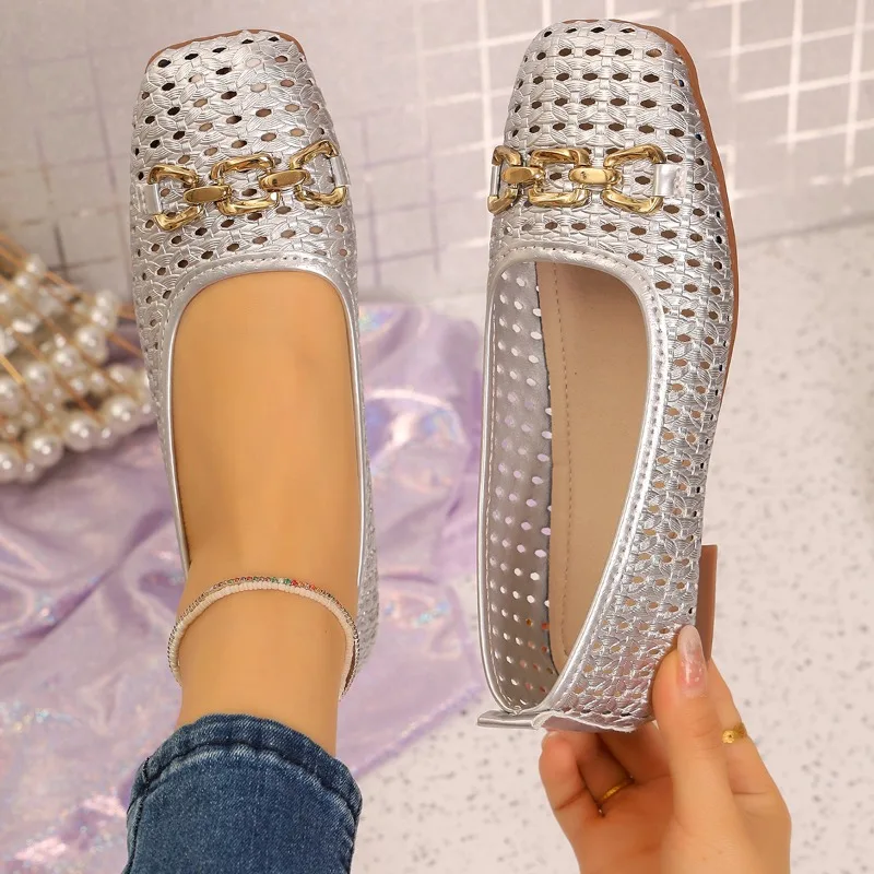 

2026 New Spring and Autumn Women' Square Closed Toe Comfortable Solid Color Single Shoes Women Breathable Vintage Low Top Shoes