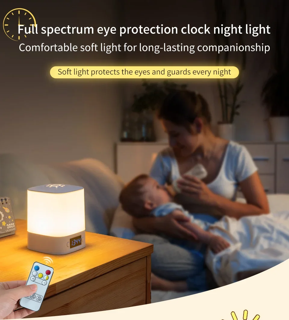 Bedside Led Night Lights Dimmable Charging Desktop Night Lamps with Clock Time Display Night Light Remote Control For Bedside