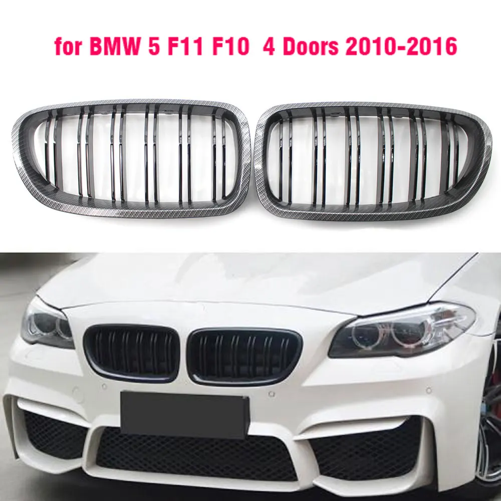 

Углеродное волокно для BMW F10 5 серии 520i 523i 525i 530i 535i 2010-2016 глянцевый черный двойной Slat M5 Стиль передняя решетка радиатора гриль