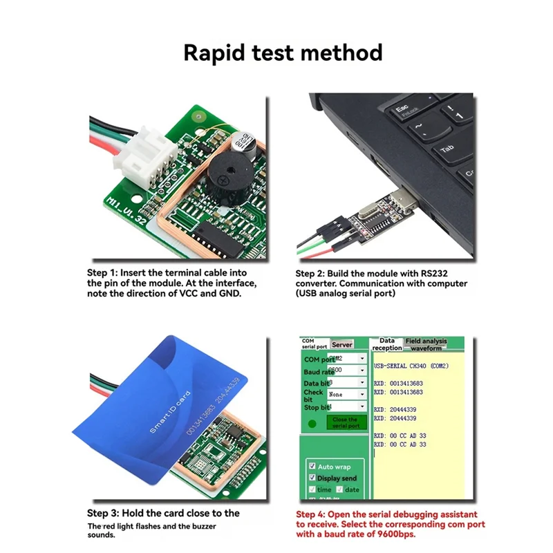 N82R USB RFID Reader Module ID Card+IC Card Reader 13.56Mhz 125Khz Smart Card Reader RS232 Support Window Linux System