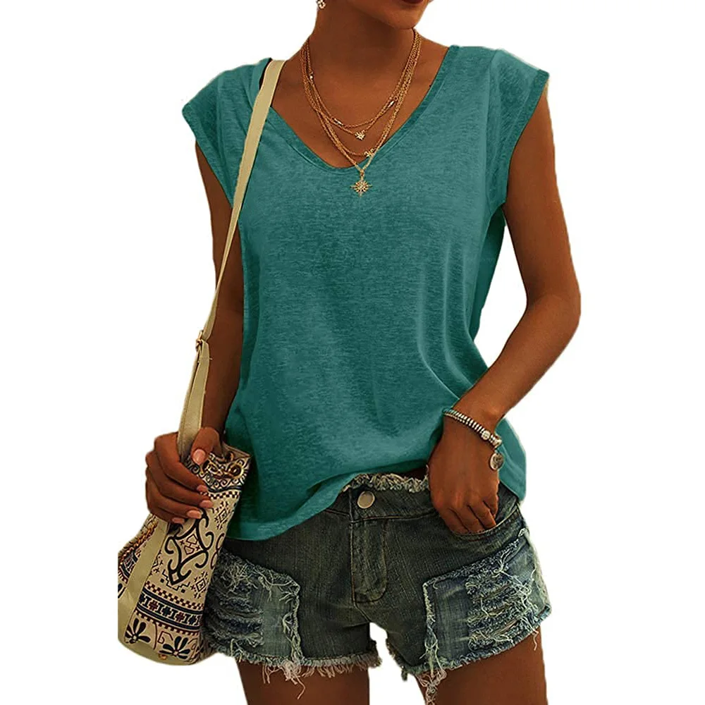 T-shirt senza maniche da donna canotte Casual larghe canotte Basic canotte da spiaggia moda donna estate top Cap magliette a maniche corte