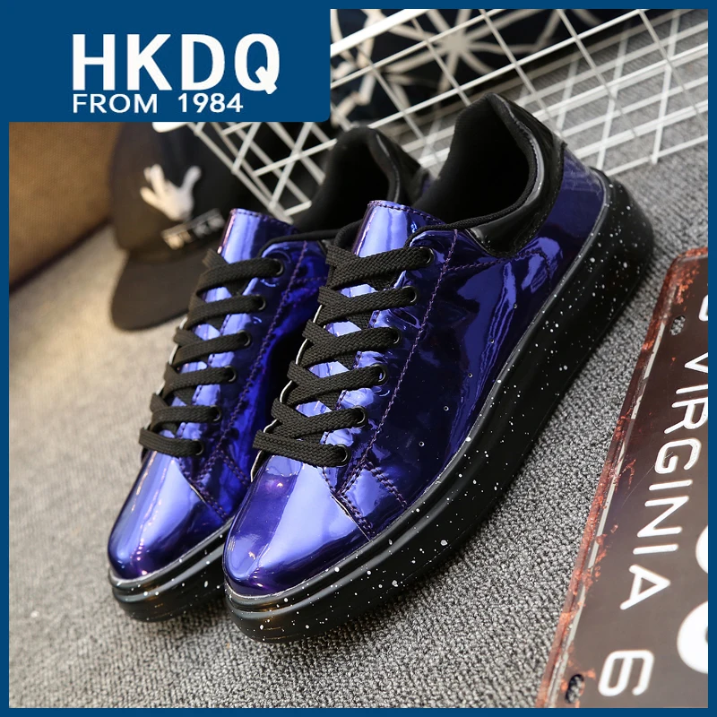 HKDQ Fashion Purple Patent Leather Men\'s Casual Sneakers Trend Glitter Platform Shoes For Men Original Designer Sports Shoes Man