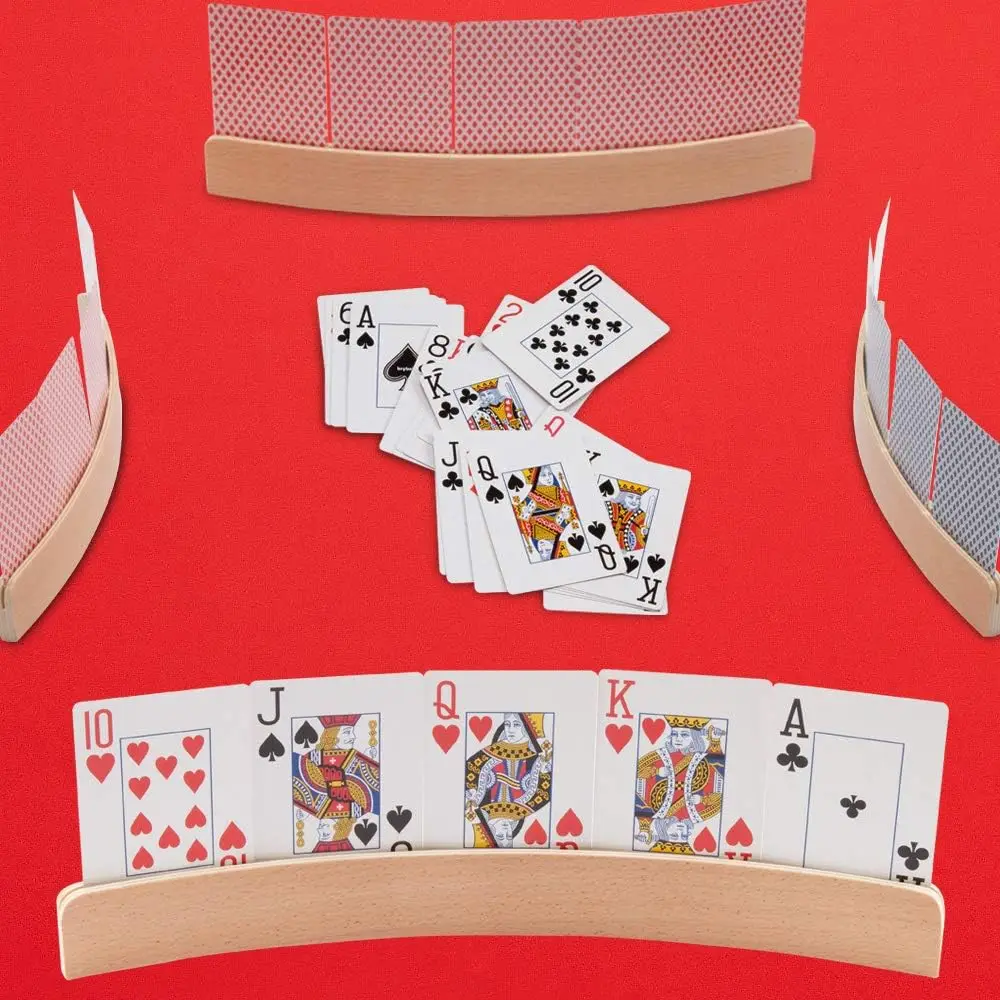 2/4Pcs 13" Curved Wood Card Organizer Cardholder Playing Card Trays Card Game Accessories for Adults, Small Hands, Seniors