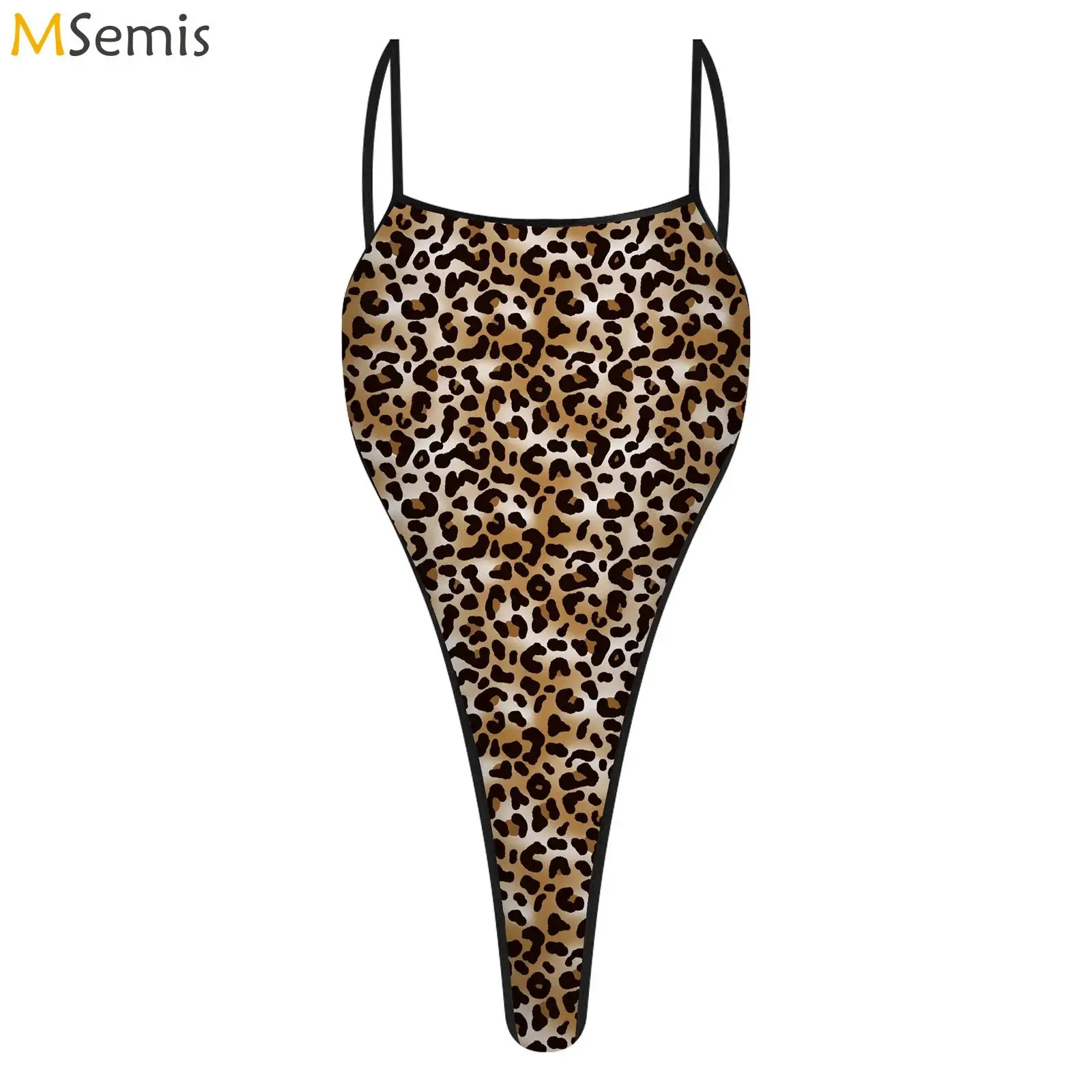 Womens Printed Bodysuit Swimwear Lingerie One Piece Swimsuit Back Lacing Backless High Cutting T-back One-piece Bathing Suit