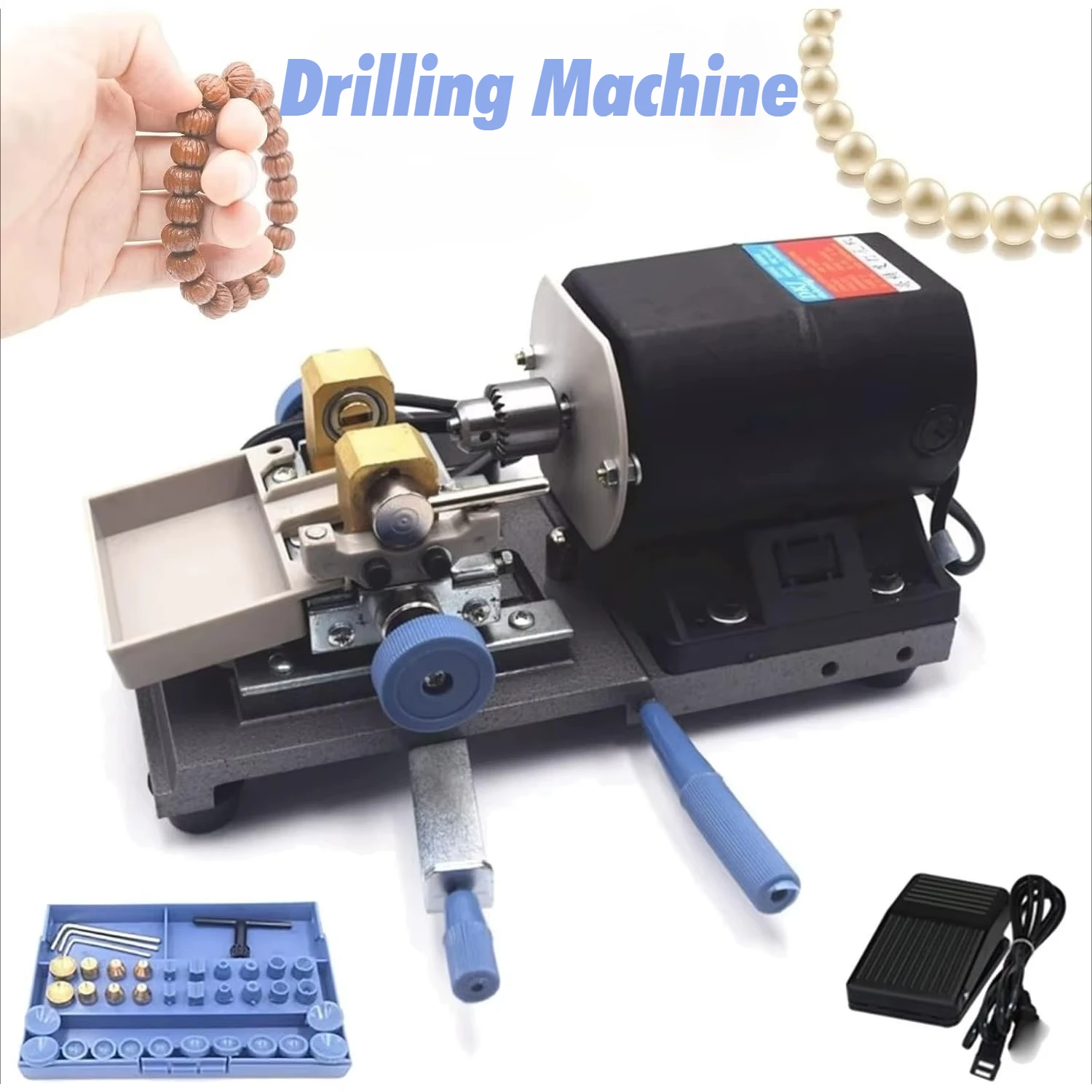 Drilling Machine 450W Amber Pearl Bead Holing with Foot Switch and Clamps Speed Adjustable for Shell Coral Amber Stone Jewelry
