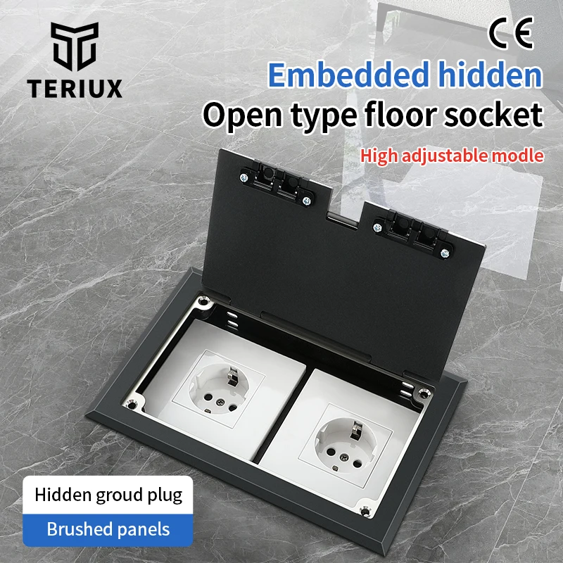 Factory sale stainless steel floor socket recessed  height adjustable box customized manufacturer built in socket black