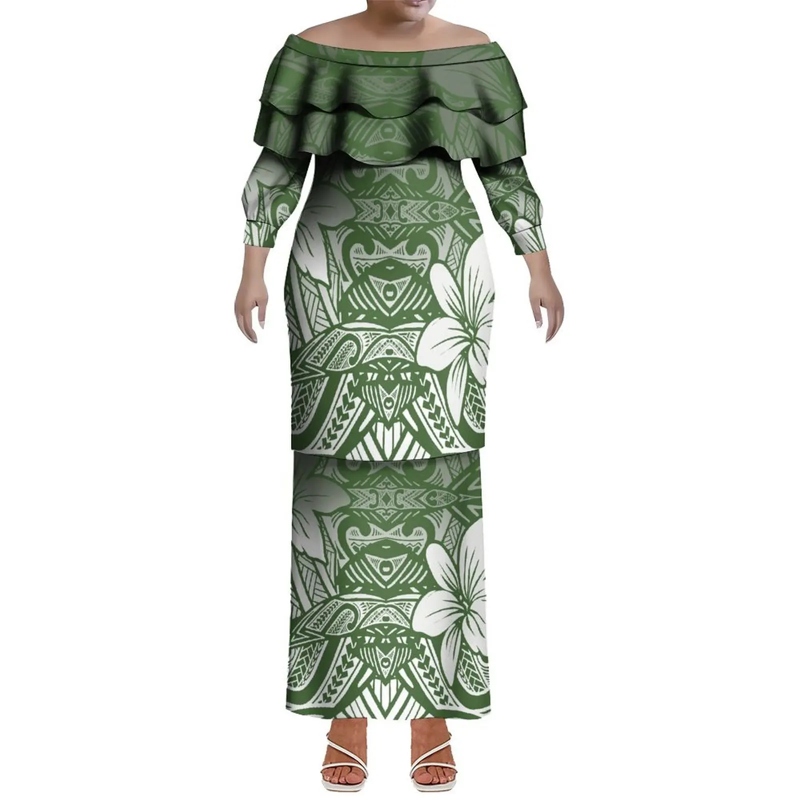 

Женский Puletasi, выполненный на заказ топ с длинными рукавами на одно плечо и длинное платье для полинезийского самоанского этнического вечернего платья