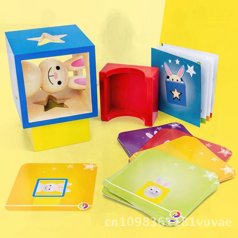 لعبة تدريب على التفكير المنطقي على شكل أرنب خشبي مع مكعبات بناء مقسمة ليلاً ونهارًا للأطفال التعليمية المعرفية #1