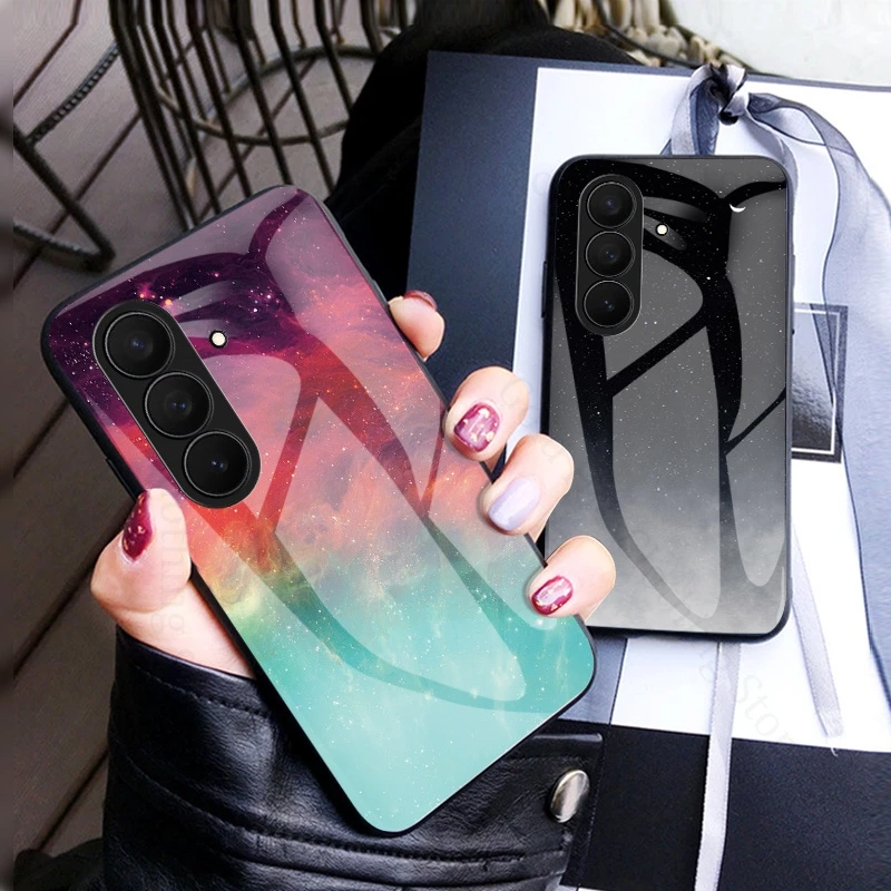 

Capa For Samsung Galaxy Z Fold7 5G Aurora Gradient Starry Sky Tempered Glass Phone Case For Samsung Z Fold 5 4 3 Protection Case