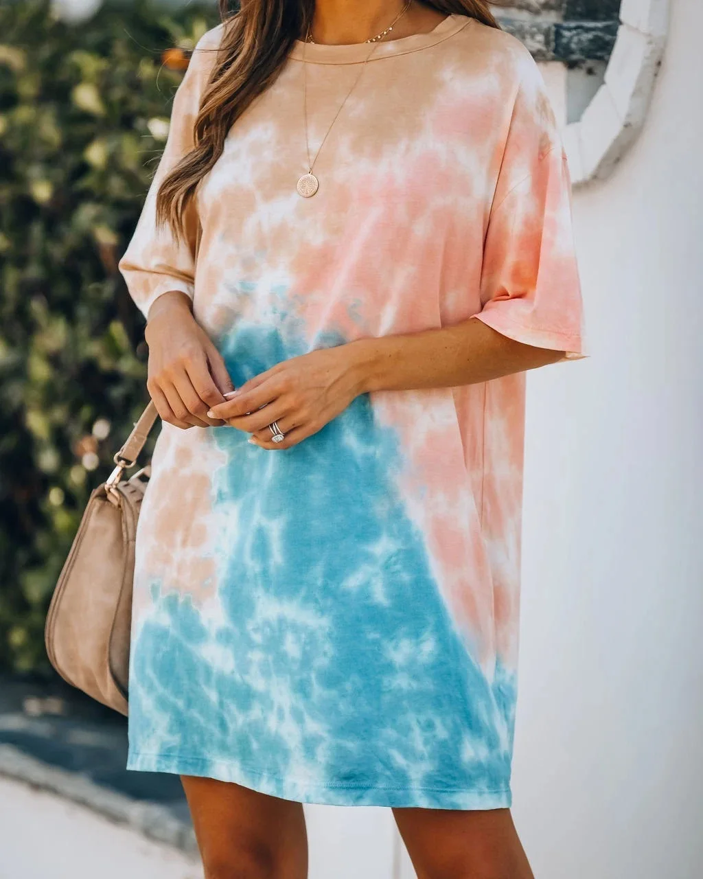 2025 Primavera/Novedad de verano Vestido largo con camiseta cómoda e informal holgada con tinte dibujo Tie 115