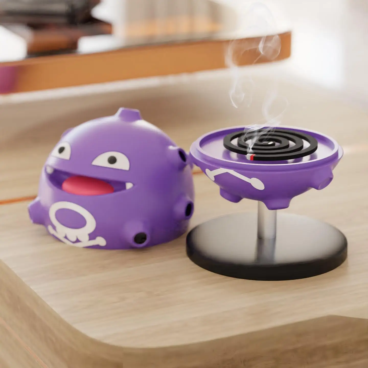 Anime Pok é Mon Dual Gas Grenade Ashtray Sandalwood Plate Holder With Cover Anime  Peripheral Creative Trendy Play Ornament Toys