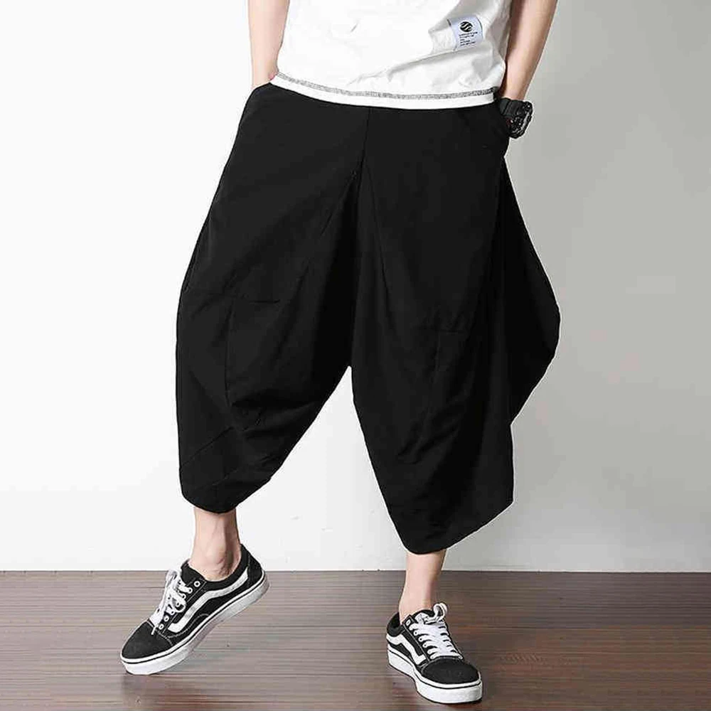 Mens Y2k Dark Plain Asymmetrical Low Crotch Wide-Leg Harem Pants Street Fashion Loose Fit Youth Outdoor Casual Pants 2026 New