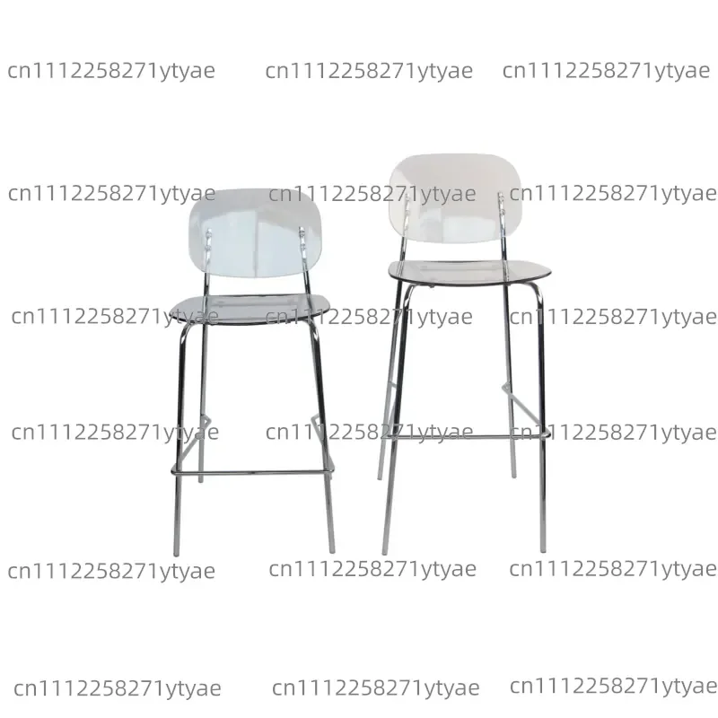 Modern transparent acrylic bar stool 4-piece set with chrome-plated metal legs, modern rotating design, suitable for family