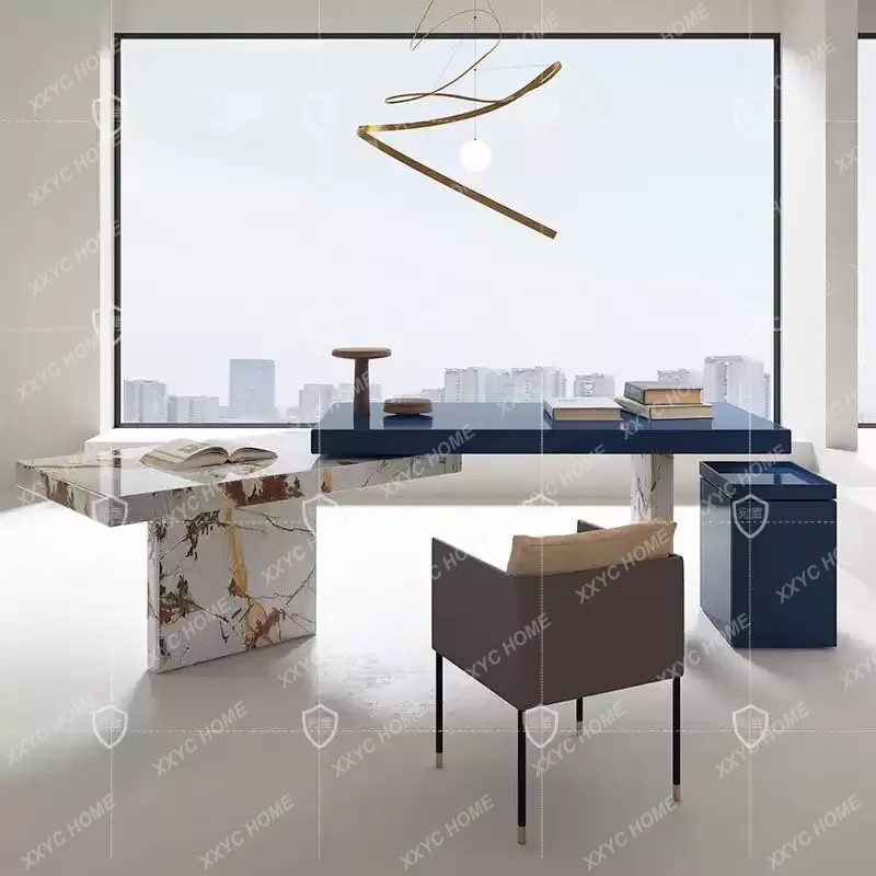 X-S Working Asthetic Office Desk White Long Marble Conference L Shaped Table Workstation Modern Mesa Para Computador Home Office