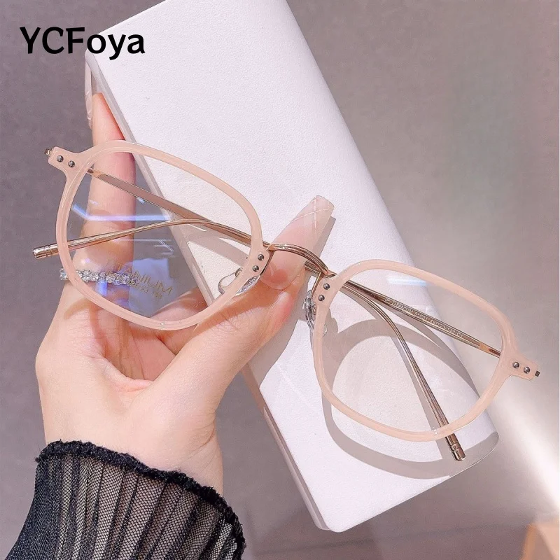 

YCFoya Cute Pink Retro Square Optical Prescription Eyeglasses Frames for Men And Women Designer Fashion Tend Glasses 55001