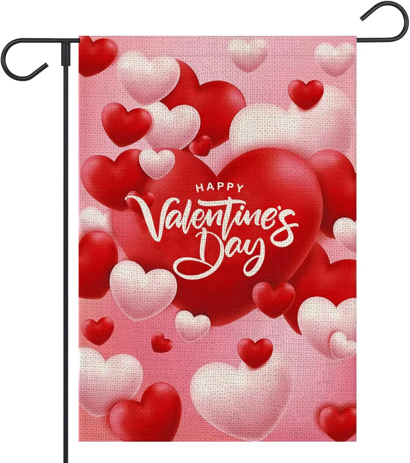 Valentines Day Garden Flag 12x18 Inch Double Sided Outside Red Pink Love Hearts Burlap Flags for Rustic Anniversary Holiday  EEZ