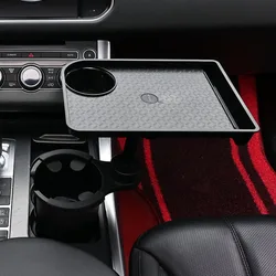 Car Cup Holder Tray with Rotating Expandable Tray - Convenient for Takeout, Keys, Phone - Perfect for Quick Meals On-the-Go