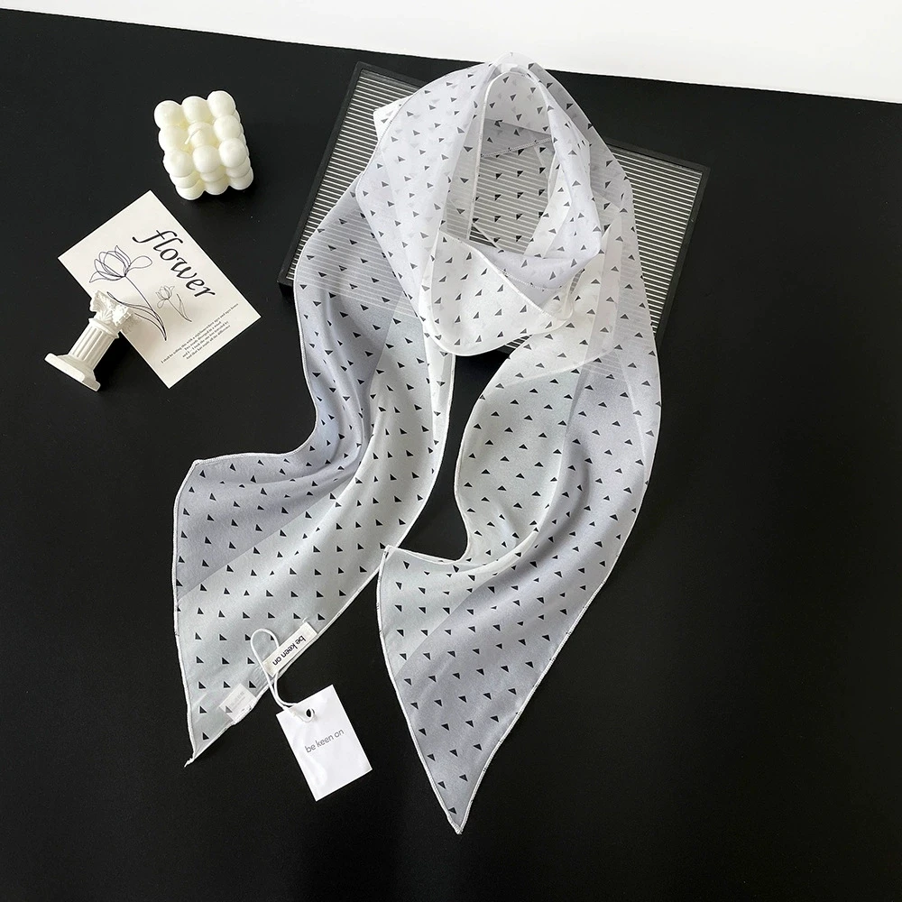 

Scarf angled small ribbon women's long strip small scarf tied neck retro scarf cashew flower decoration small scarf wholesale