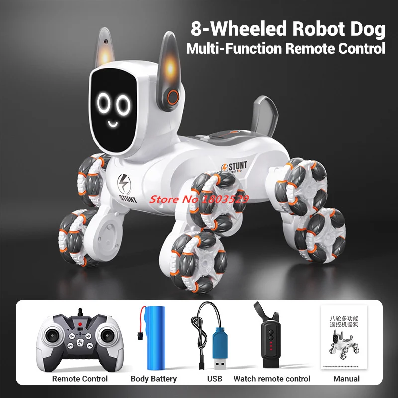 Intelligent Remote Control Mechanical Dog Gesture Sensing Children Rc Toy Eight Wheel Stunt Transformation Car Toy RC Dog Robot