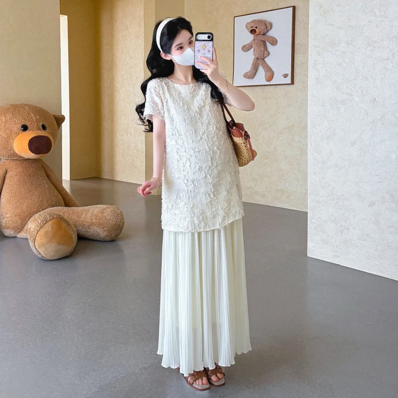 

Maternity Dress Summer Gentle Temperament Short Sleeve Chiffon Patchwork Dress for Pregnant Women 2026