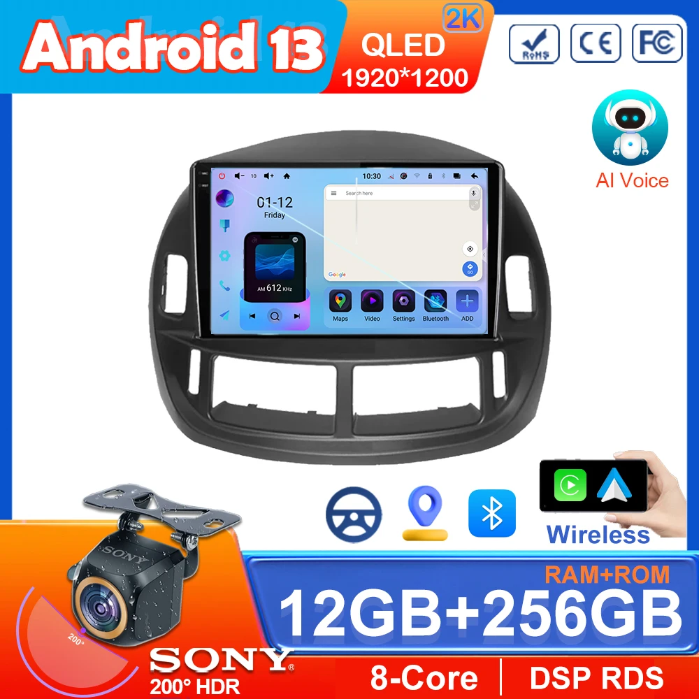 Android 13 Car For Toyota Previa ESTIMAACR30 Tarago 2002-2006 QLED Stereo Radio Multimedia PlayerHead Unit GPS 4G BT No 2Din