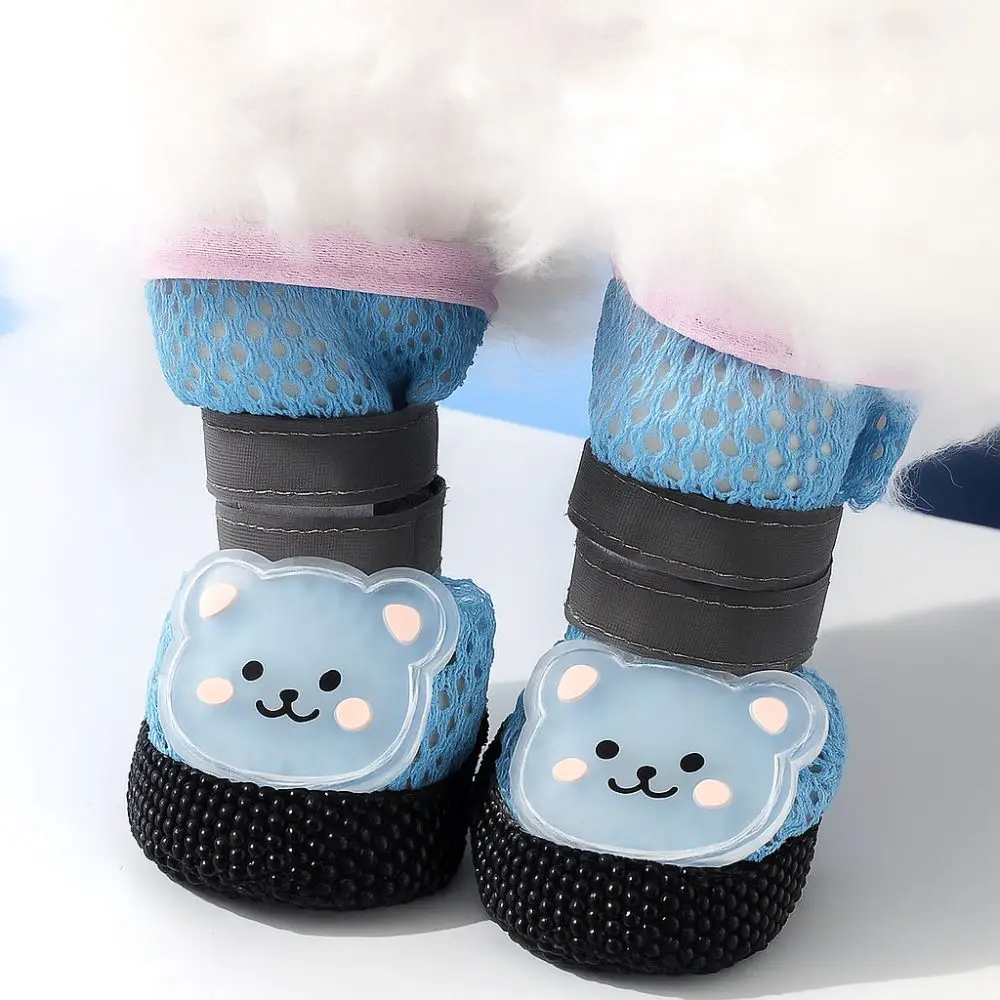 4Pcs/Set Breathable Dog Mesh Shoes Adjustable Wear-resistant Anti-Slip Dog Boots Reflective Dog Paw Protectors Hiking