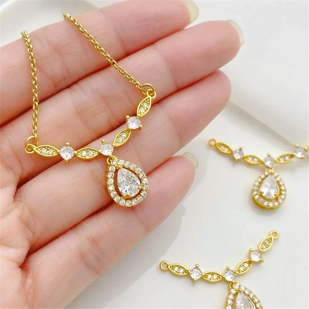 18K مطلية بالذهب زنبق الوادي قطرة الماء حلقة مزدوجة معلقة قلادة اليدوية سوار ذاتي الصنع قلادة مجوهرات اكسسوارات