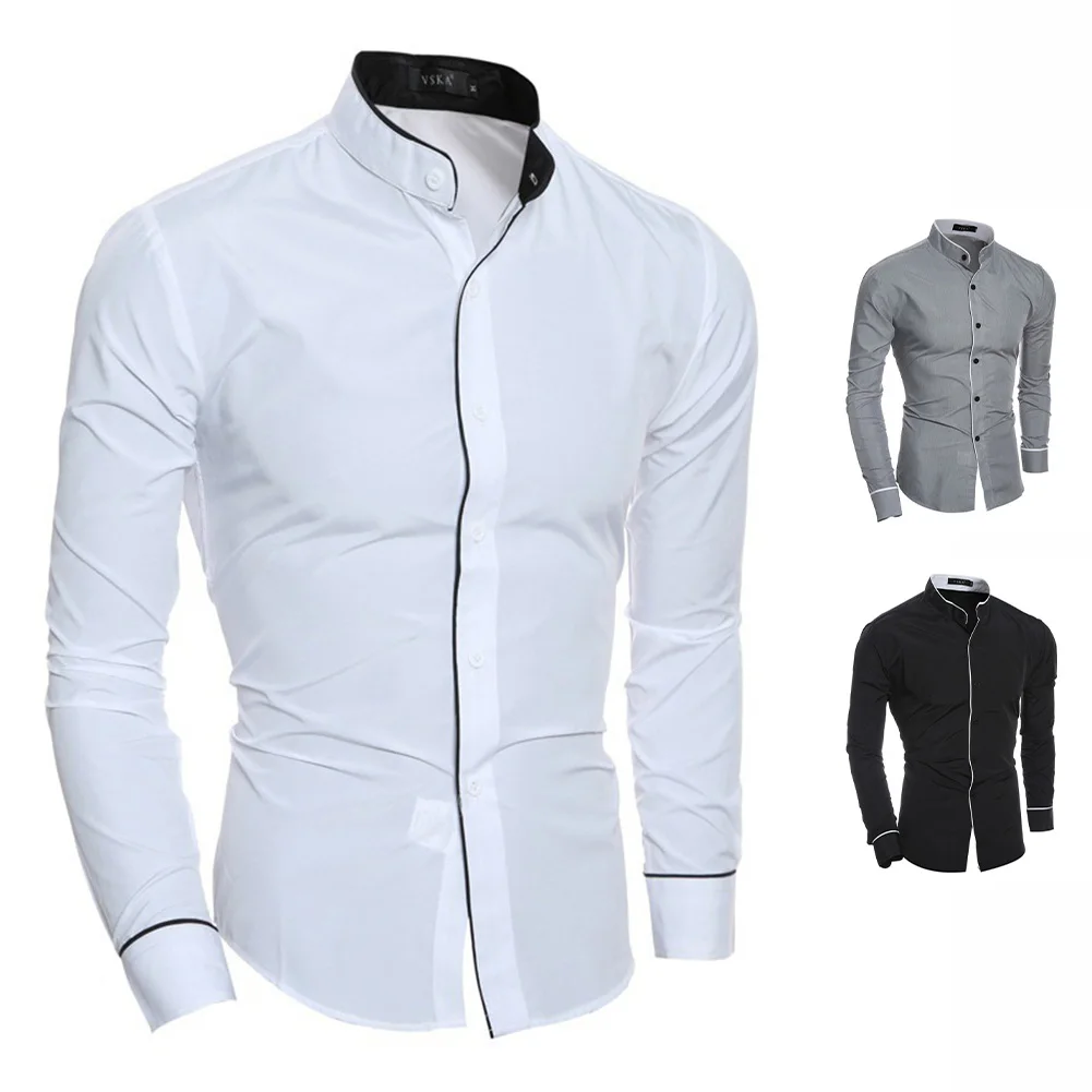 

Men's Casual Shirts Breathable Long Sleeve Stand Collar Top Comfortable Slim Vintage Shirt Outdoor Streetwear