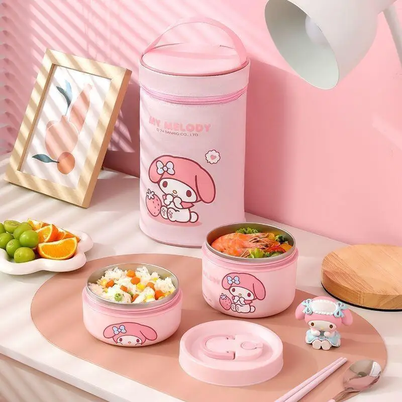

Многослойный термоизолированный стальной ланчбокс Sanrio Hello Kitty из стали SUS 316 для офисных работников и студентов, пригодный для использования в микроволновой печи, милый контейнер для бенто