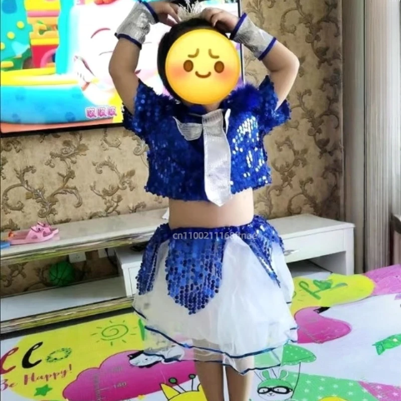 Trajes infantis de performance de dança jazz, lantejoulas ecológicas para meninos e meninas, dança moderna de rua