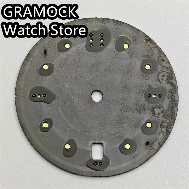 GRAMOCK 31mm Watch Dial Black White Blue Green Dial Green Luminous Fit NH35 Movement 6 O\'clock Date Window