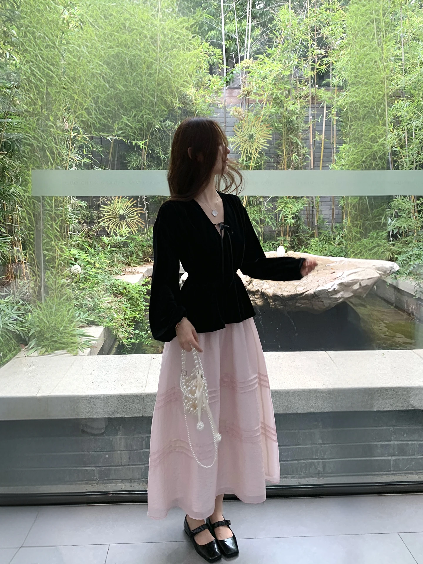 

Peacola Velvet V-ne Women's Top Waist-cinching Belted Autumn Versatile Overhead Coat French Sle ort Outerwear