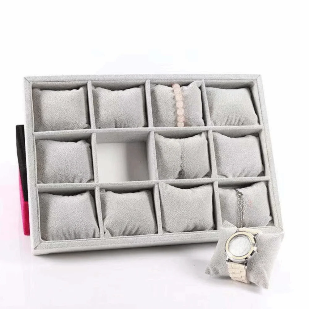 Flannel Jewelry Display Trays 12 Adjustable Compartments Velvet Surface Bracelet Display Tray Adjustable Stackable