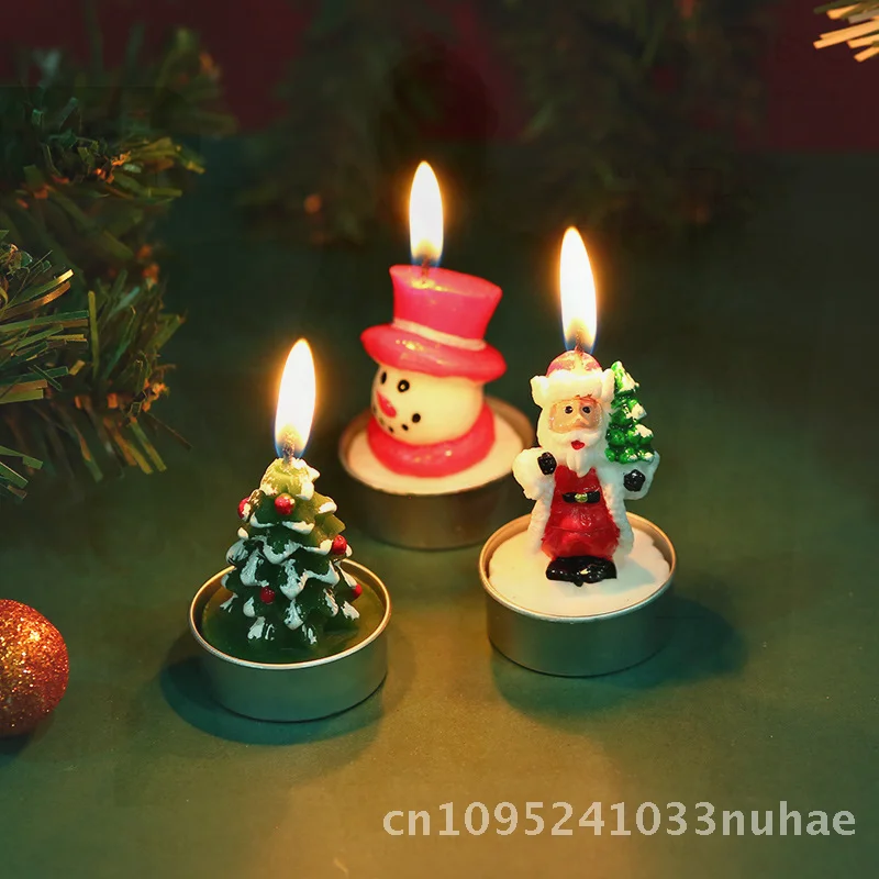 12-Piece Christmas Candle Set Snowman Carnival Romantic Ornaments Small Wax Candles for Candlelight Dinner Elderly Friendly