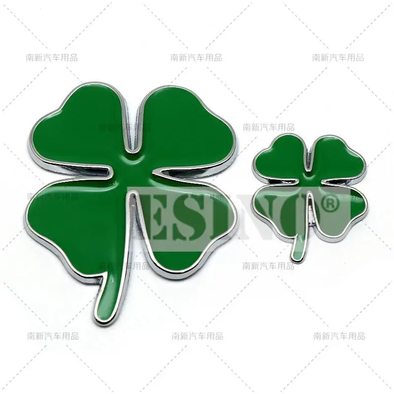 Car 3D Metal Chrome Zinc Alloy Emblem Lucky Four Leaves Clover Quadrifoglio Car Badge Body Trunk Fender Adhensive Sticker