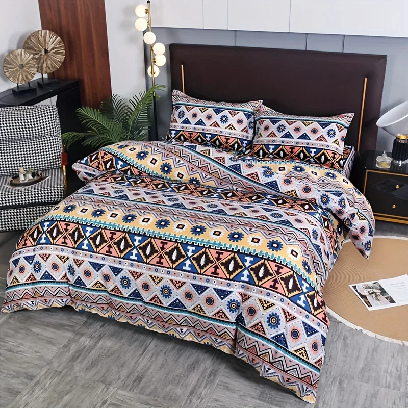 3pcs Single and double bed quilt cover set of two or three， Comprises a quilt cover and one or two pillowcases.Bohemian printing