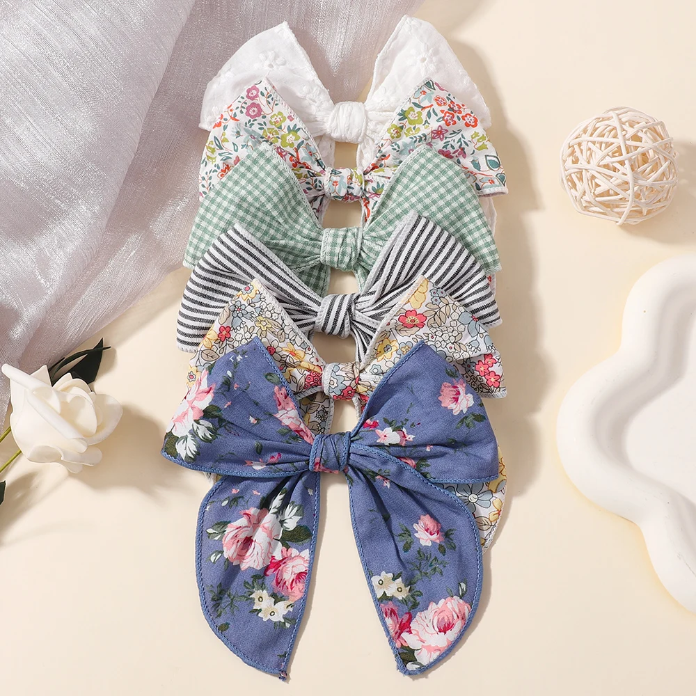 6pcs Elegant Floral Cotton Hair Bow Spring Hair Clip Fashion Print Hair Barrette Women Girls Sweet Hairclip Hair Accessories image 2
