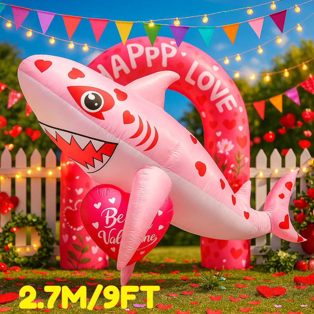 

9 футов надувное розовое сердце в форме акулы на день Святого Валентина, декор счастливой аркой любви, воздушный шар Be Mine, романтические украшения в виде красного сердца, товары для улицы