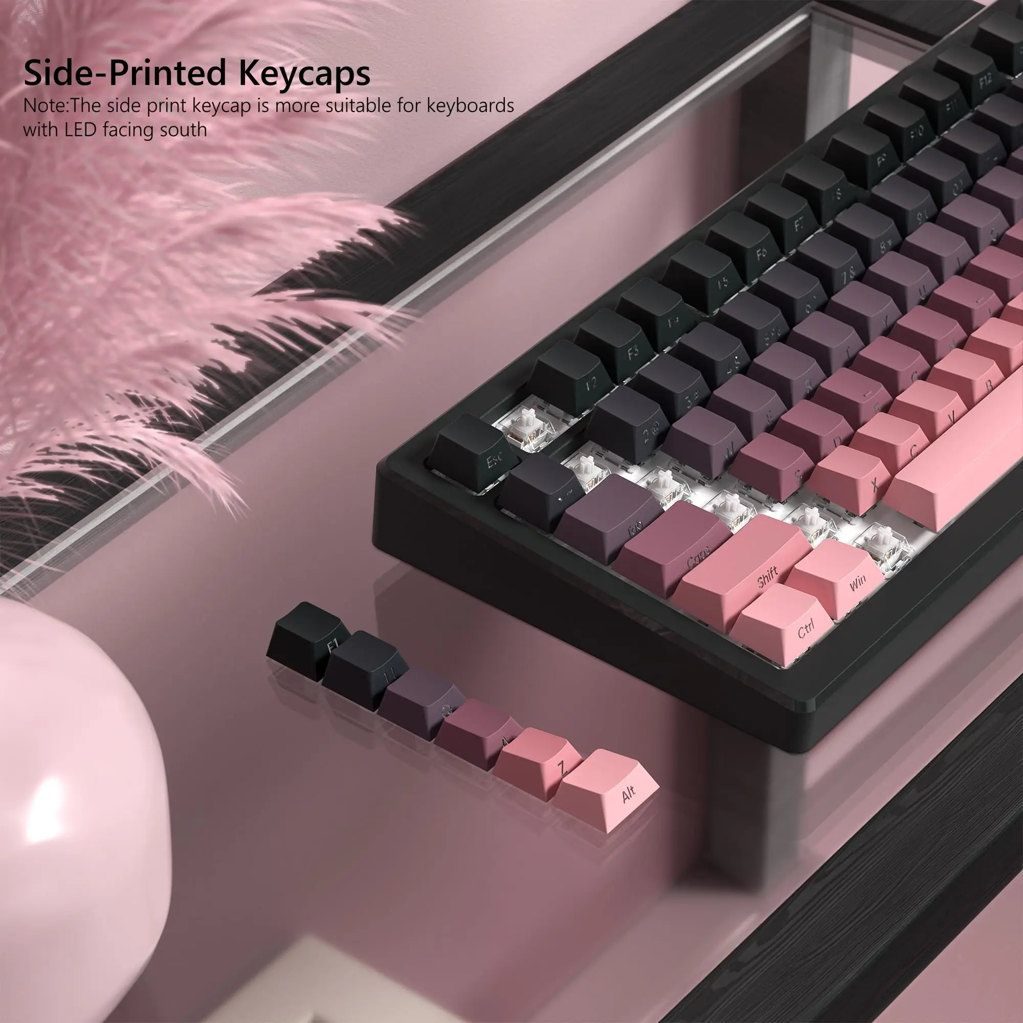 136 Key Black and Pink Print Backlit PBT Keycap Double Shot Shine Through keycap For Gateron Cherry MX Gamer Mechanical Keyboard view 4
