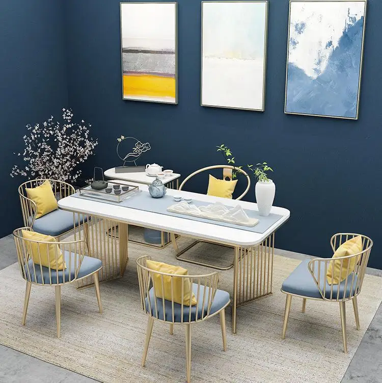 Modern simple tea table and chair combination home rock leisure tea table sitting room meeting guests to discuss gold wrought ir