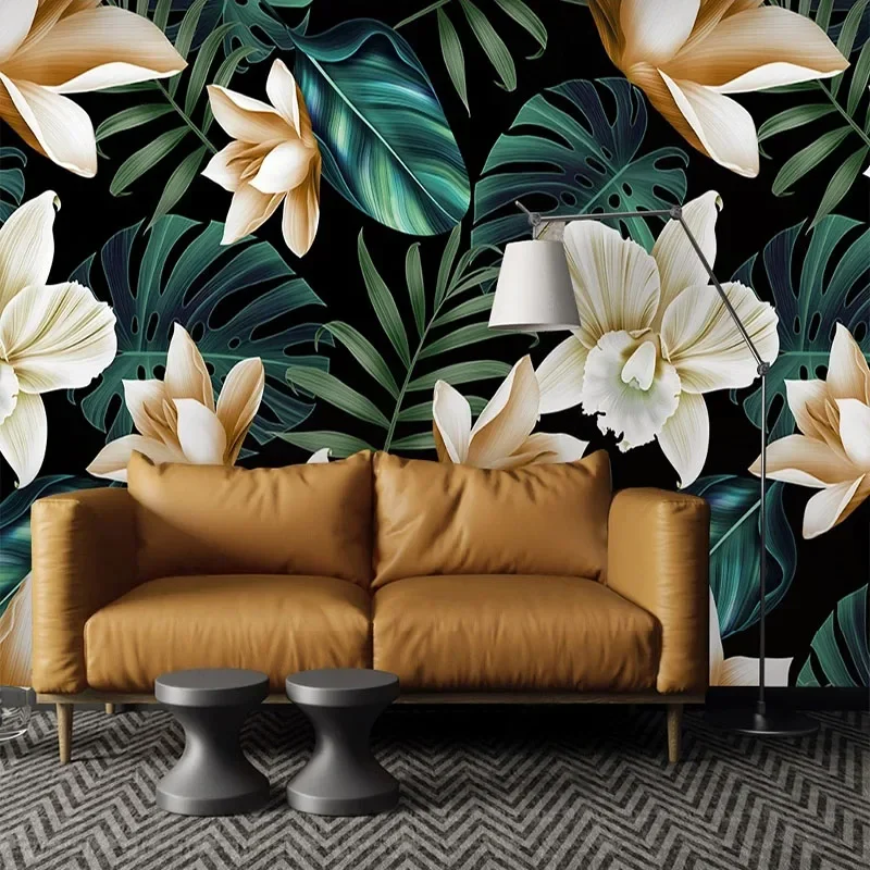 

Custom 3D Modern Mural Wallpaper Nordic Simple Hand-Painted Tropical Flowers Banana Living Room Background Wall Papel De Parede