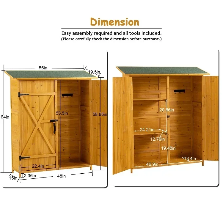 2026 Garden Patio Furniture Waterproof Tool Shed Wooden Storage Cabinet
