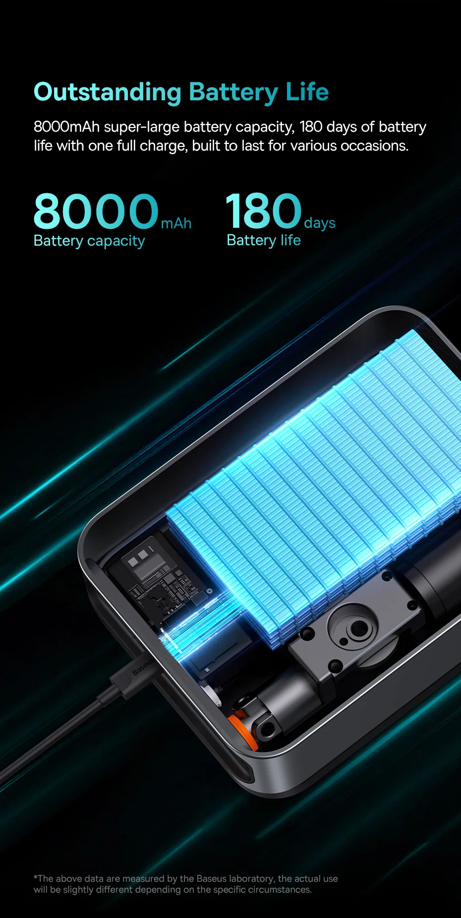 Baseus 1000A Auto-Starthilfe Powerbank 2-in-1 mit Luftpumpe, tragbarer Auto-Batterie-Booster für Notstartgeräte im Auto – Detail 18