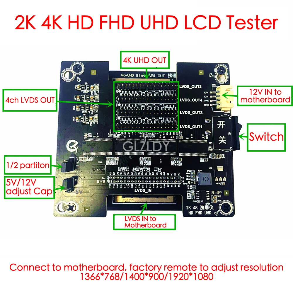 

Full Kit Multi-function Screen Tester LCD LED TV repair 2K 4K HD FHD UHD Tester 1/2 partition 4ch LVDS OUT with factory remote