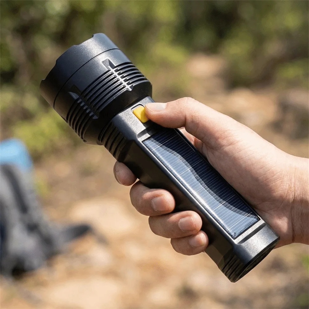 Ultra-Bright Solar Flashlight Long-Lasting COB Side Light LED Flashlight USB Rechargeable Focused Light