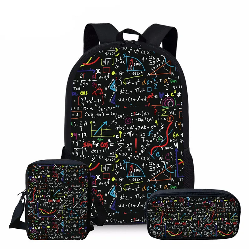 Juego de mochila con estampado de fórmula de matemáticas para niños, bolsa escolar para niños, adolescentes, bolsas de libros con bolsa de almuerzo,
