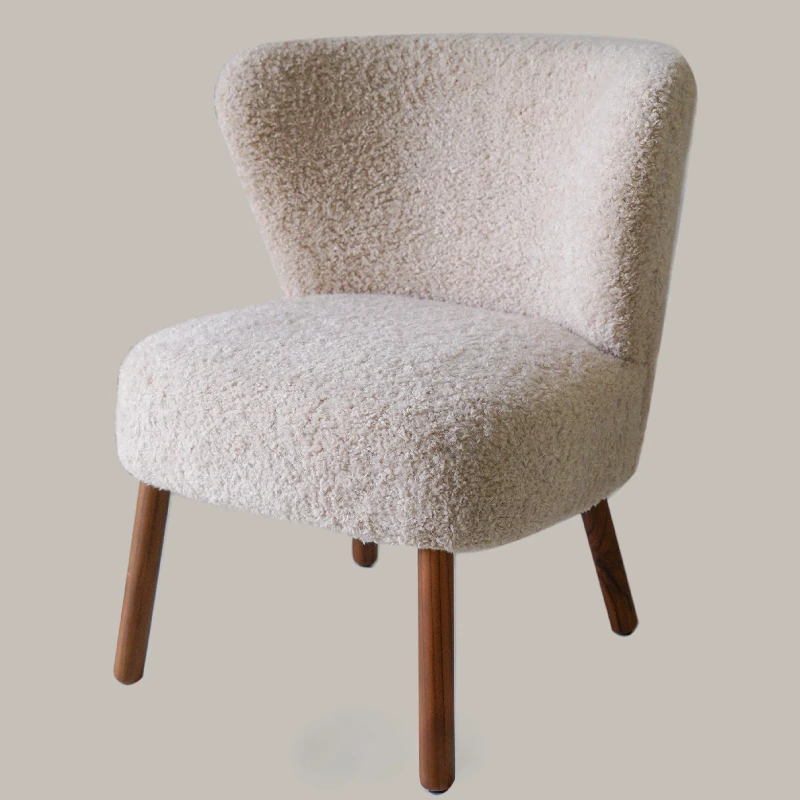 

ZHUOSE French autumn and winter khaki lamb wool single sofa Nordic retro cream sofa living room chair