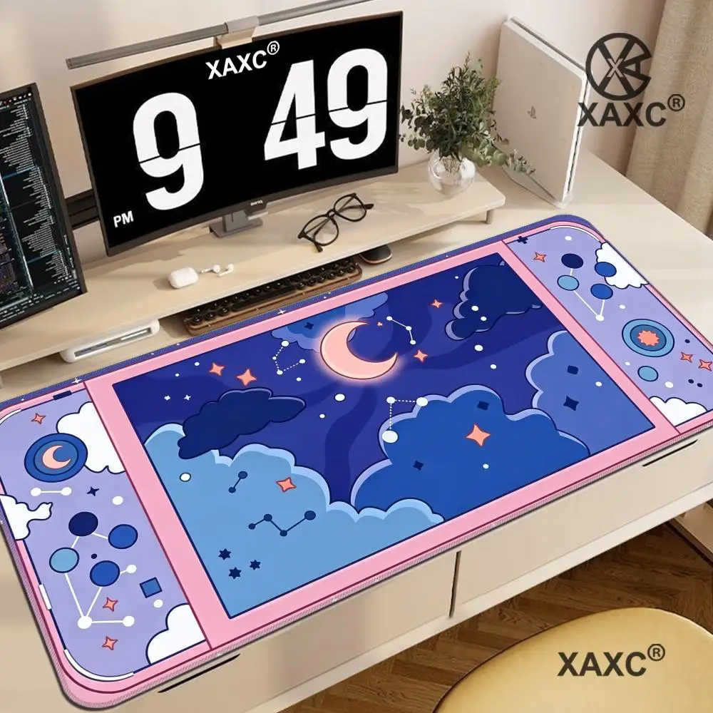 Moon and Stars Large Desk Mat Kawaii Aesthetic Mouse Pad Cute Sky Art Setup Gaming Accessories MousePad Gamer Office Mats HYBXXC