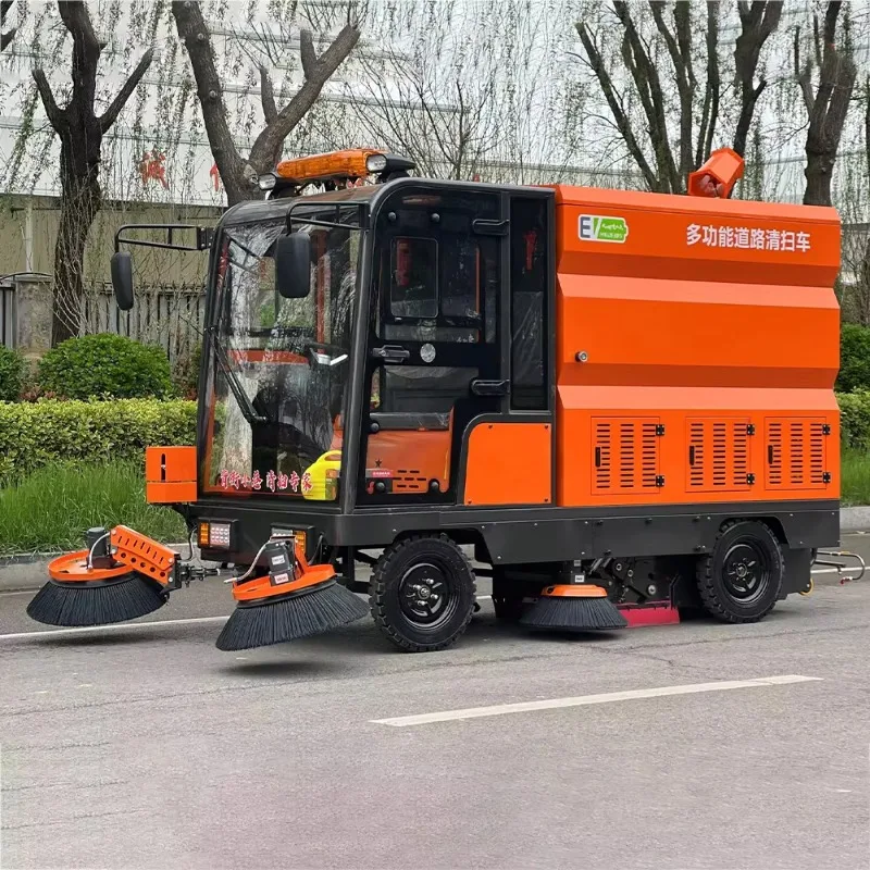 Customized enclosed cab electric street sweeper spray dust suppression cleaning machinery for logistics zone highway side care