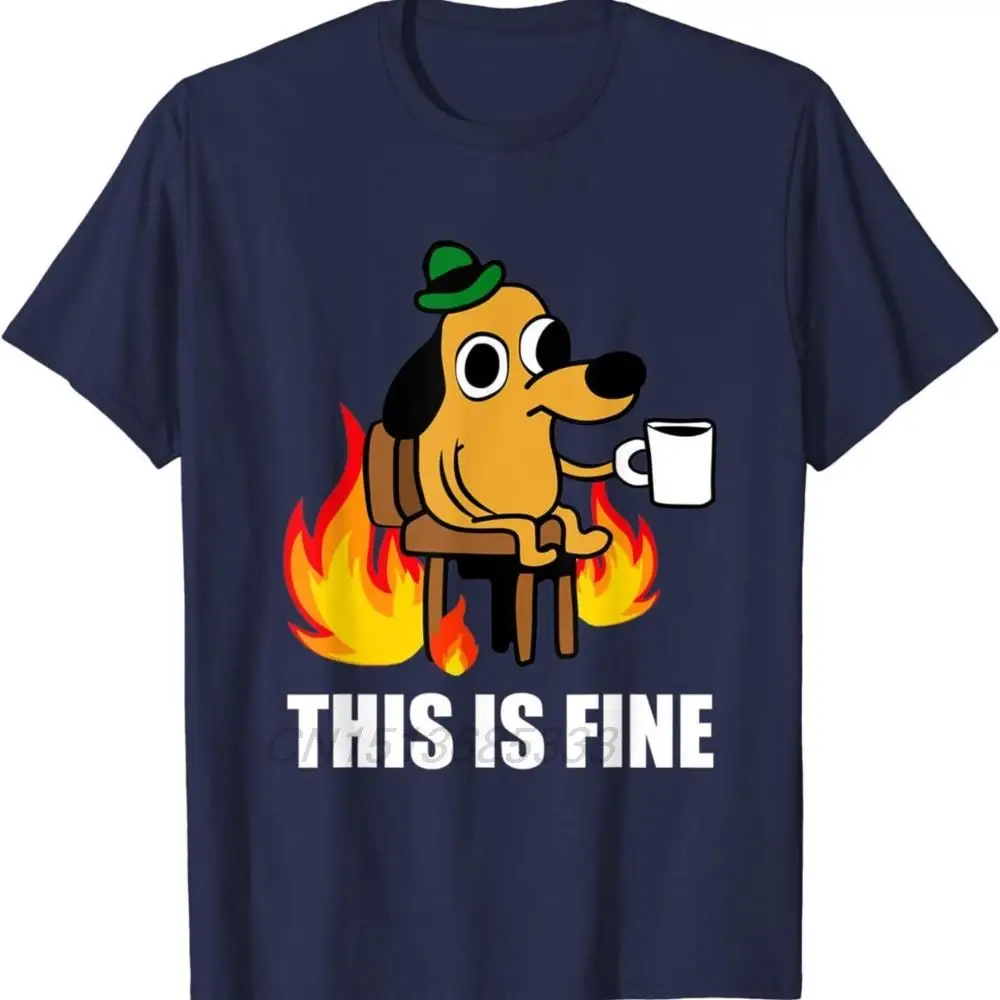 This is Fine Dog Burning San Francisco Men Vintage T-shirts Never Goodbye Cry Down Up Man Retro Printed Tees Adult Cotton Tops